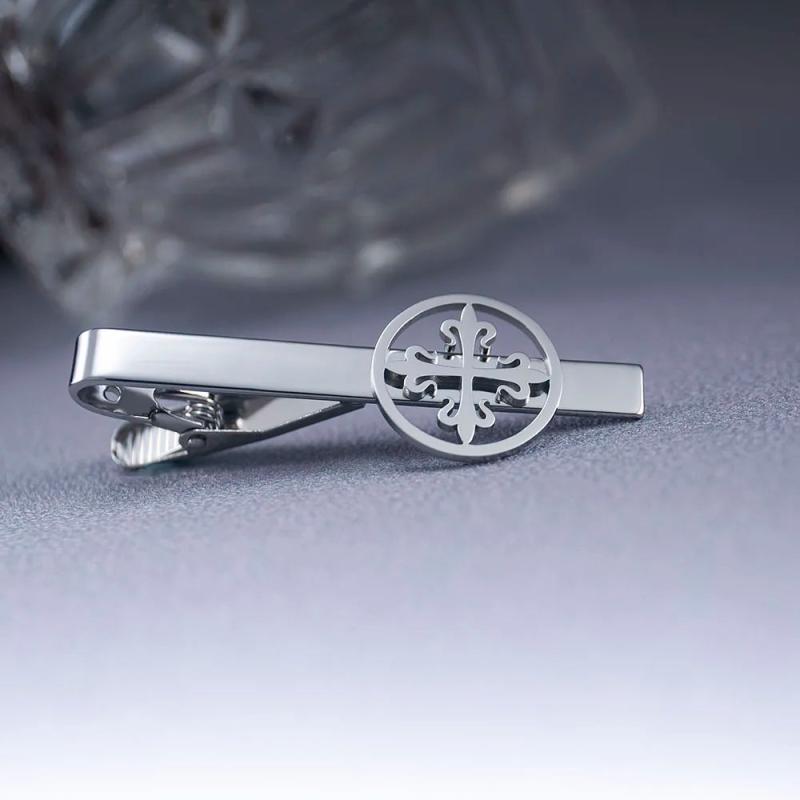 Tangula Vintage Cross Tie Clip Stainless Steel Christian Cross Men Business Suit