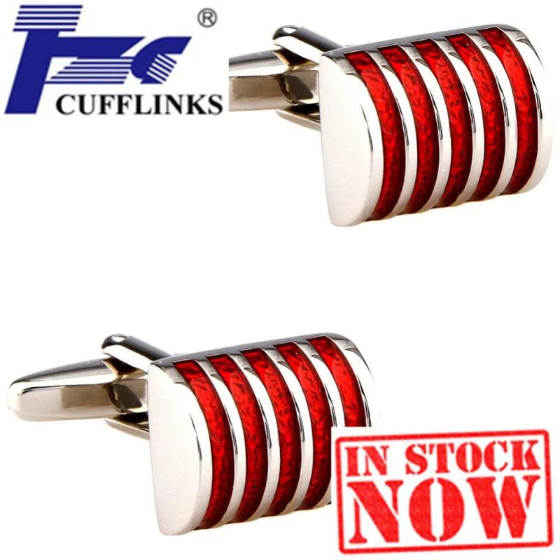 Red Enamel Bent Metal Cufflink Cuff Link Set