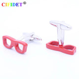 Red Glasses Shirt Cuff Link With Velvet Bag