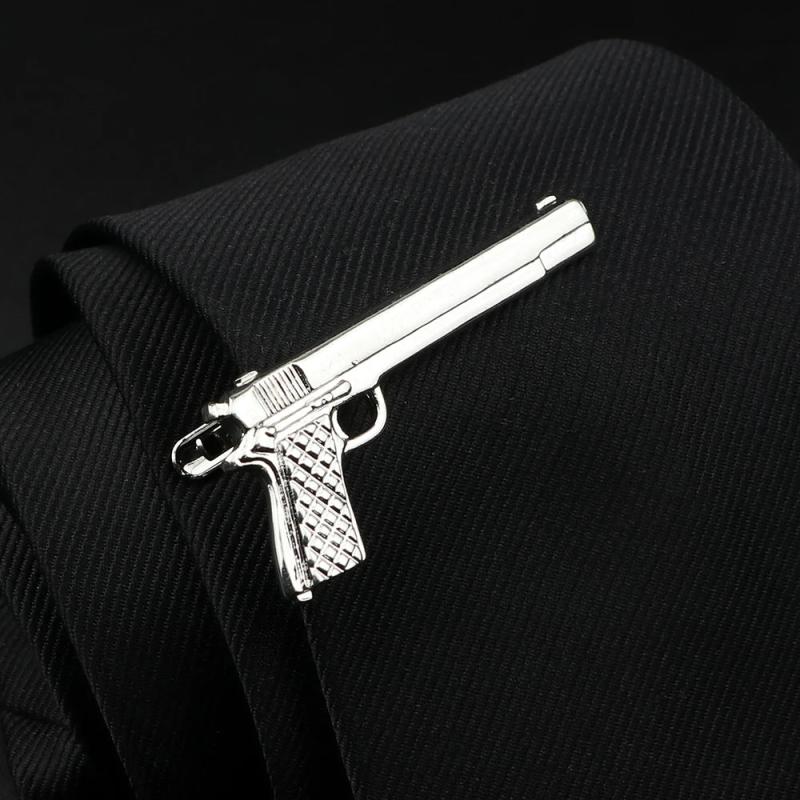 4pcs Metal Men Tie Clip Set Classic Necktie Tie Bar Clasp Clip Gun Bullet