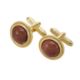 French Suit Cufflinks Natural Chrysoprase Red Sand Moire Stone Cuffs