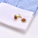French Suit Cufflinks Natural Chrysoprase Red Sand Moire Stone Cuffs