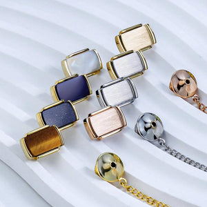 Metal Tie Tack/Pin with Safety Chain Golden Matte Metal Clutch Back