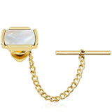 Metal Tie Tack/Pin with Safety Chain Golden Matte Metal Clutch Back
