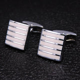 Men's French Cufflinks Enamel Square Silvery Striped Cufflinks