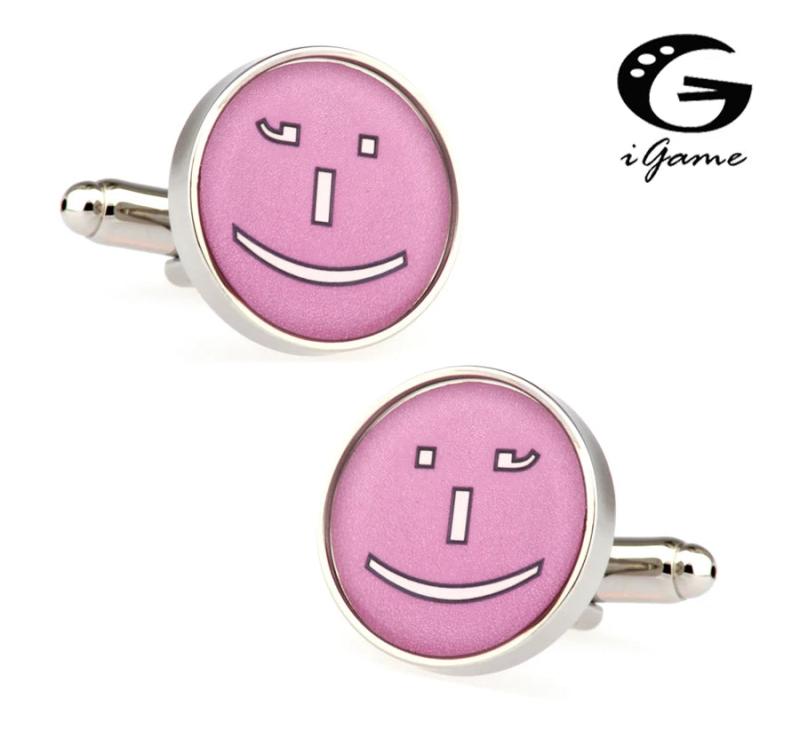 iGame Metal Cuff Links Pink Smile Face Copper Material