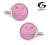 iGame Metal Cuff Links Pink Smile Face Copper Material