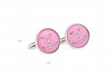 iGame Metal Cuff Links Pink Smile Face Copper Material