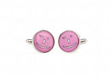 iGame Metal Cuff Links Pink Smile Face Copper Material