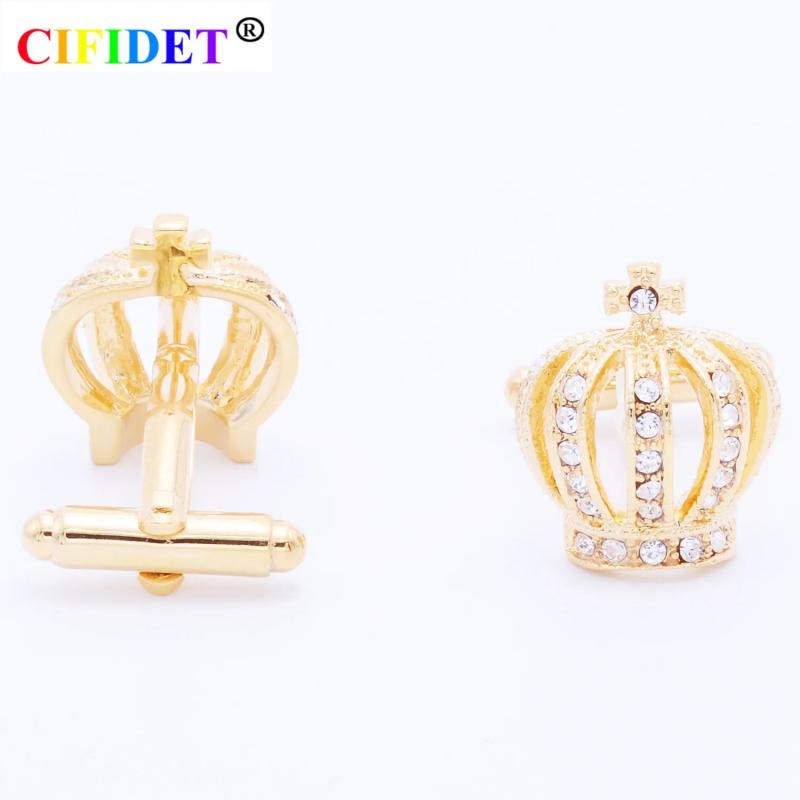 Golden Crown Shirt Cufflink Stone with Velvet Bag