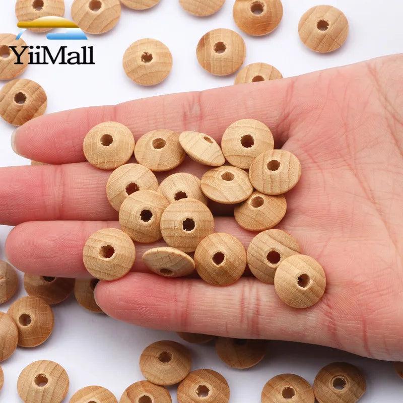 50pcs Natural Lentil Wooden Beads Round Flat Beech Loose Spacer Beads
