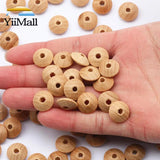 50pcs Natural Lentil Wooden Beads Round Flat Beech Loose Spacer Beads
