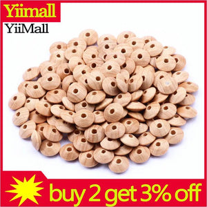 50pcs Natural Lentil Wooden Beads Round Flat Beech Loose Spacer Beads