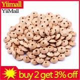 50pcs Natural Lentil Wooden Beads Round Flat Beech Loose Spacer Beads
