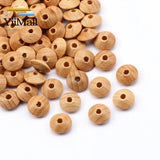 50pcs Natural Lentil Wooden Beads Round Flat Beech Loose Spacer Beads