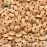 50pcs Natural Lentil Wooden Beads Round Flat Beech Loose Spacer Beads