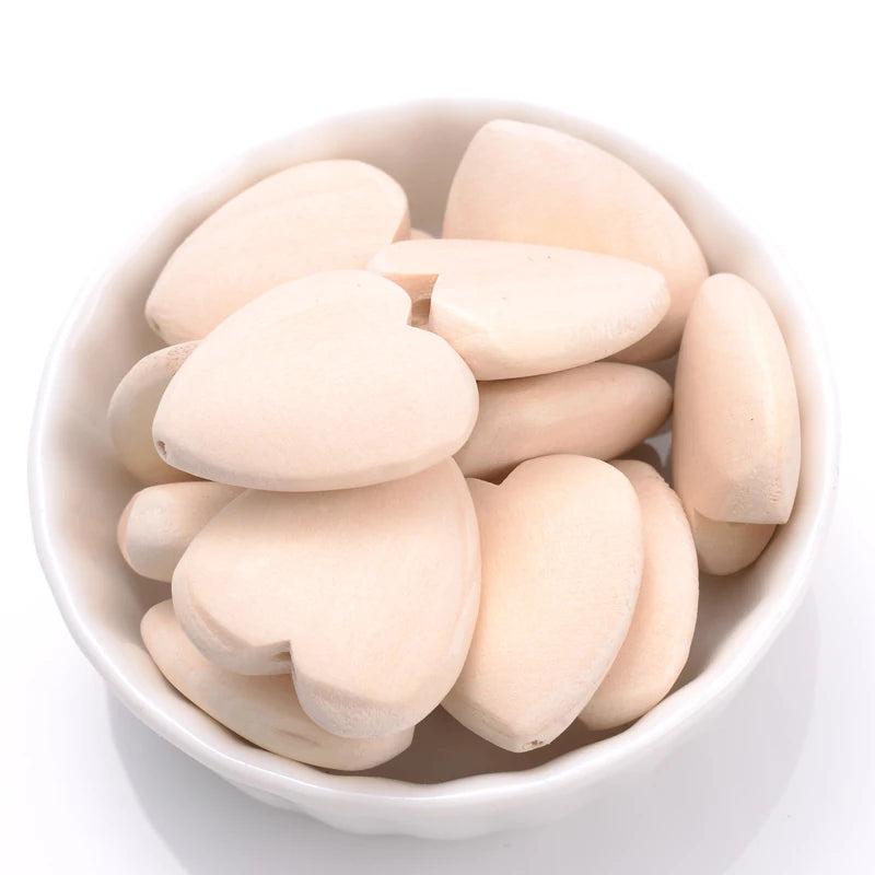 10/20Pcs Natural Wood Beads 25x26mm Heart Spacer Wooden Loose Beads