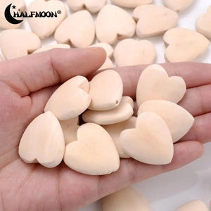 10/20Pcs Natural Wood Beads 25x26mm Heart Spacer Wooden Loose Beads