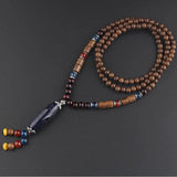Retro ethnic wooden beads Pendant Necklace Long Sweater Chain