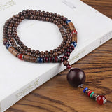 Retro ethnic wooden beads Pendant Necklace Long Sweater Chain