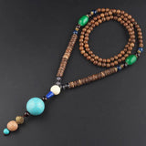 Retro ethnic wooden beads Pendant Necklace Long Sweater Chain