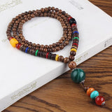 Retro ethnic wooden beads Pendant Necklace Long Sweater Chain