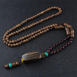 Retro ethnic wooden beads Pendant Necklace Long Sweater Chain