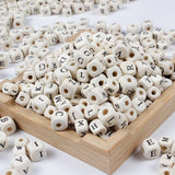 100-200Pcs Wooden Beads Alphabet Number Square Beads for Jewelry Making