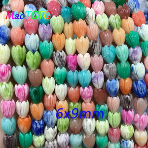 Carved Mixed Coral Flower Beads 11x8mm for Jewelry Making