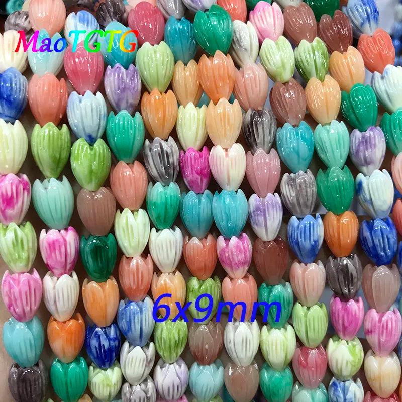 Carved Mixed Coral Flower Beads 11x8mm for Jewelry Making