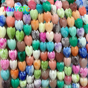 Carved Mixed Coral Flower Beads 11x8mm for Jewelry Making