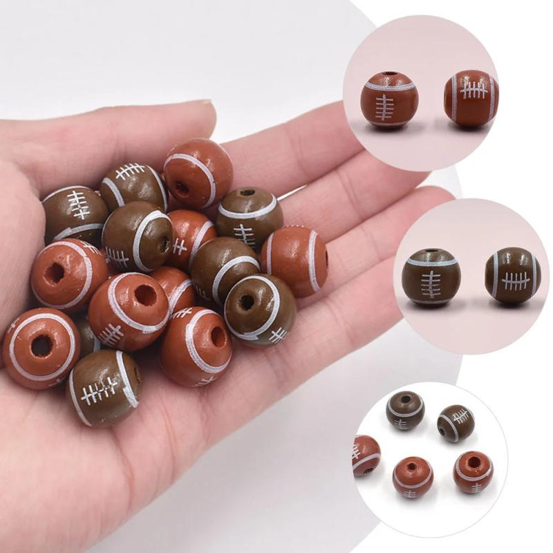 50 Pcs Rugby Wooden Beads Mini Footballs Spacer Charms Making Loose Child
