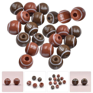 50 Pcs Rugby Wooden Beads Mini Footballs Spacer Charms Making Loose Child