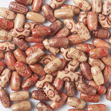 Tribal Pattern Wooden Beads Oval Vintage Printed Wood Dreadlock Beads