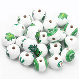 15mm Natural Wood Beads Lucky Four-leaved Clover Pattern Round Balls Beads