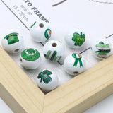 15mm Natural Wood Beads Lucky Four-leaved Clover Pattern Round Balls Beads