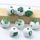 15mm Natural Wood Beads Lucky Four-leaved Clover Pattern Round Balls Beads
