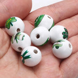15mm Natural Wood Beads Lucky Four-leaved Clover Pattern Round Balls Beads