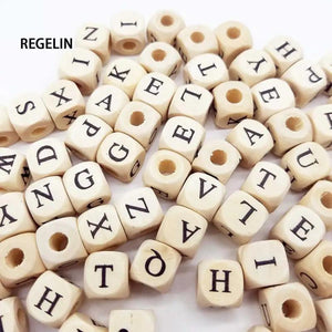 10mm Wooden Alphabet Beads 100PCs - A-Z Letter 0-9 Number Beads for Bracelets