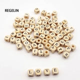 10mm Wooden Alphabet Beads 100PCs - A-Z Letter 0-9 Number Beads for Bracelets
