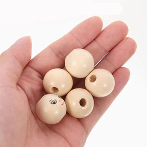50Pcs 14mm Smile Face Wooden Beads Round Spacer Beads with Hole