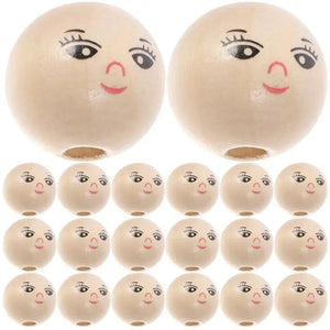 50Pcs 14mm Smile Face Wooden Beads Round Spacer Beads with Hole