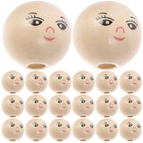 50Pcs 14mm Smile Face Wooden Beads Round Spacer Beads with Hole