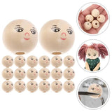 50Pcs 14mm Smile Face Wooden Beads Round Spacer Beads with Hole