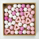 Valentine Pink Heart Wooden Beads DIY Party Bead for Bracelet Decoration