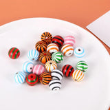 20Pcs Colorful Striped Wood Bead Wooden Crafts Kid's Toy Bracelet Accessories