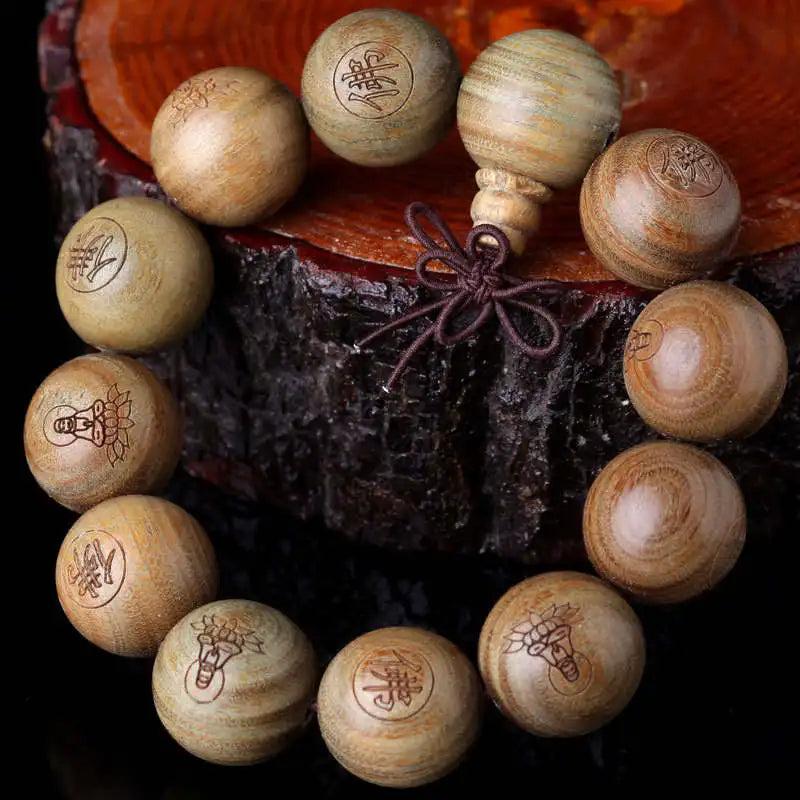 Buddhist GuanYin FO Buddha Malas Green Sandalwood Bracelets