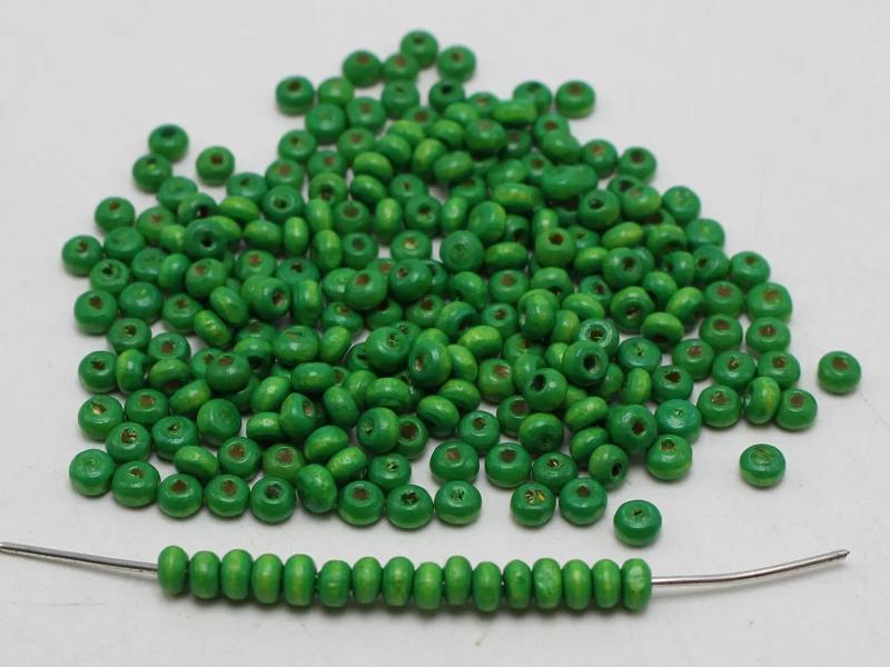 1000 Green 4mm Round Wood Seed Beads