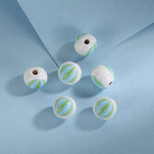 16mm Round Pearl Beach Marine Theme Printed Wood Beads