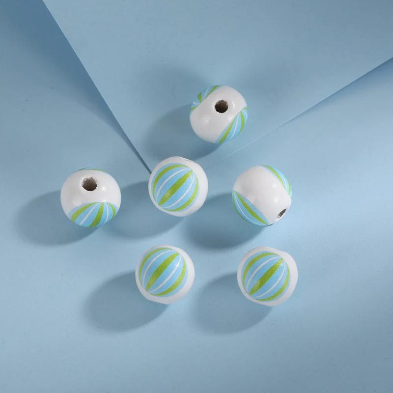 16mm Round Pearl Beach Marine Theme Printed Wood Beads